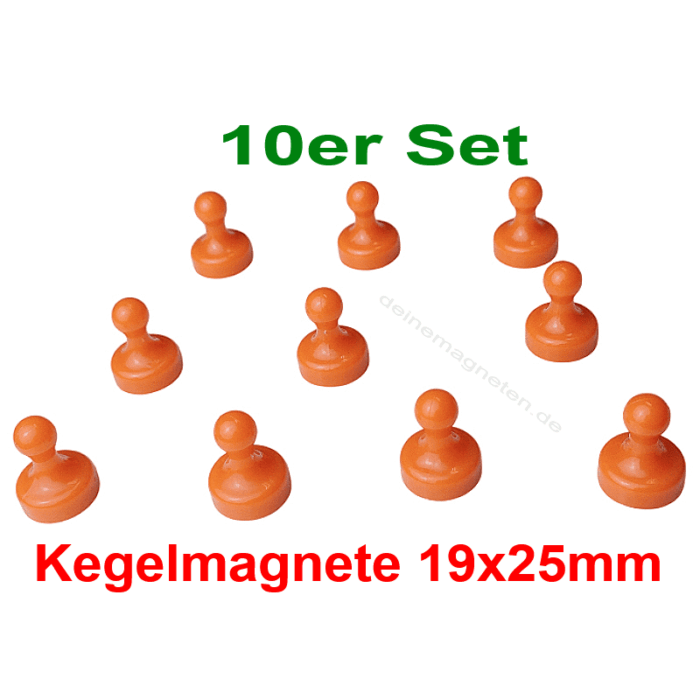 Kegelmagnet 19mm x 25mm mit Neodym-Magnet-Kern, Orange (10er Set) Kegelmagnet 19mm x 25mm mit Neodym-Magnet-Kern, Orange (10er Set)