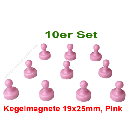 Kegelmagnet 19mm x 25mm mit Neodym-Magnet-Kern, Pink (10er Set)