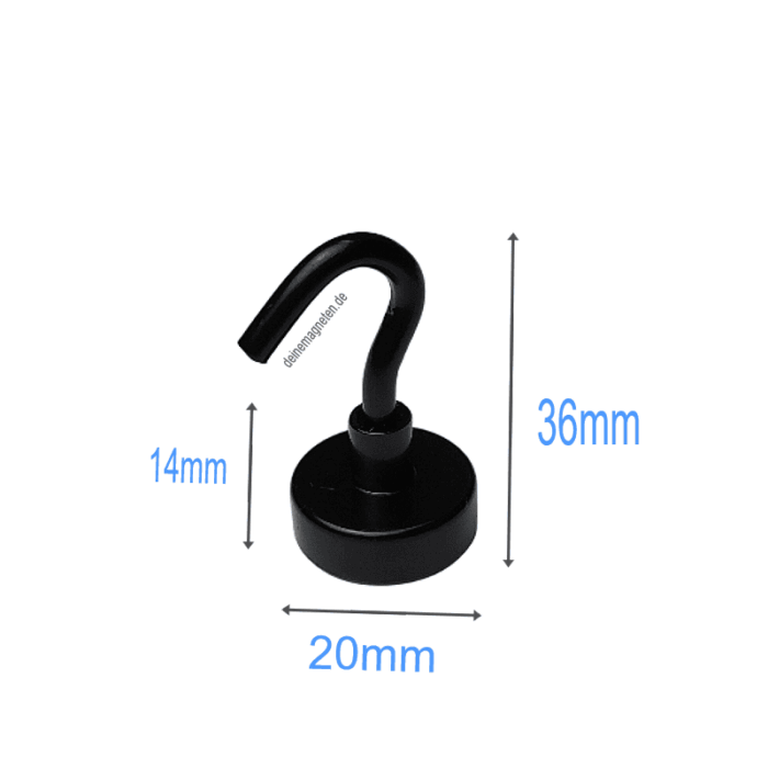 Magnethaken Ø20mm Schwarz, Neodym Magnet mit Haken, Hakenmagnet Magnethaken Ø20mm Schwarz, Neodym Magnet mit Haken, Hakenmagnet