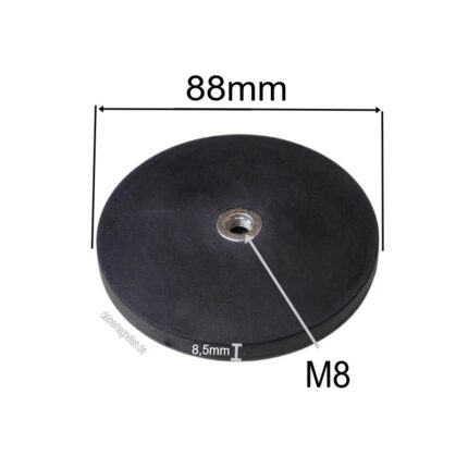 Neodym-Magnetsystem gummiert mit M8-Innengewinde – Ø88 mm | 8,5 mm Höhe, schwarz