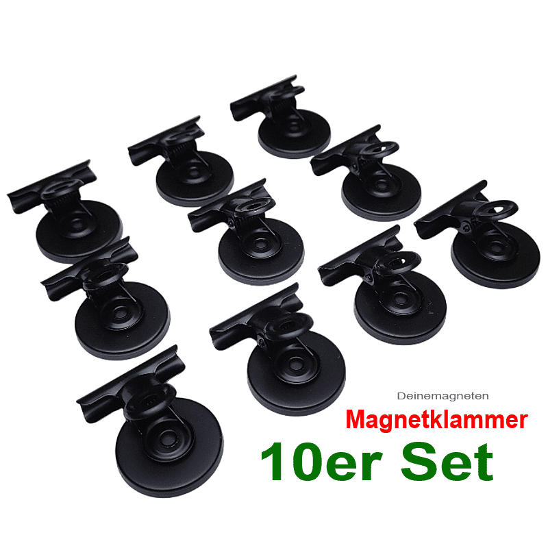 10er Set Magnetklammer 30mm schwarz, Ferrit-Kern, Magnetclips, Klemme
