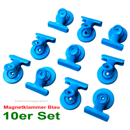 10er Set Magnetklammern 30 mm, Blau, Ferrit-Kern, Magnetclips, Klemme