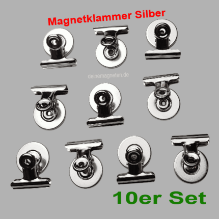 10er Set Magnetklammern 30 mm, Silber, Ferrit-Kern, Magnetclips, Klemme