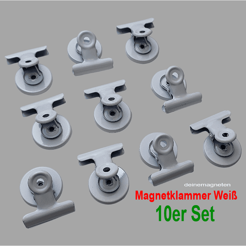 10er Set Magnetklammern 30 mm, Weiß, Ferrit-Kern, Magnetclips, Klemme
