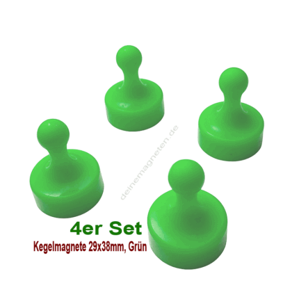 4er-Set Kegelmagnete 29mm x 38mm Grün | Neodymmagnet-Kern, Kunststoffgehäuse