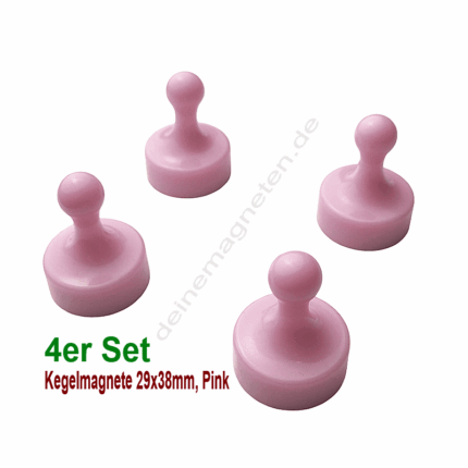 4er-Set Kegelmagnete 29mm x 38mm Pink | Neodymmagnet-Kern, Kunststoffgehäuse