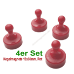 4er-Set Kegelmagnete 29mm x 38mm Rot | Neodymmagnet-Kern, Kunststoffgehäuse