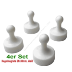 4er-Set Kegelmagnete 29mm x 38mm Weiß | Neodymmagnet-Kern, Kunststoffgehäuse