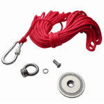 Neodym Ösenmagnet Ø42mm x 6,3mm Bergemagnet mit 10m Seil, Topfmagnet M6 mit Öse Neodym Ösenmagnet Ø42mm x 6,3mm Bergemagnet mit 10m Seil, Topfmagnet M6 mit Öse