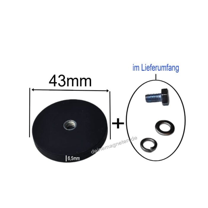 Neodym-Magnetsystem gummiert 1/4"-20 – Ø43 mm | 6,5mm, schwarz Neodym-Magnetsystem gummiert 1/4"-20 – Ø43 mm | 6,5mm, schwarz