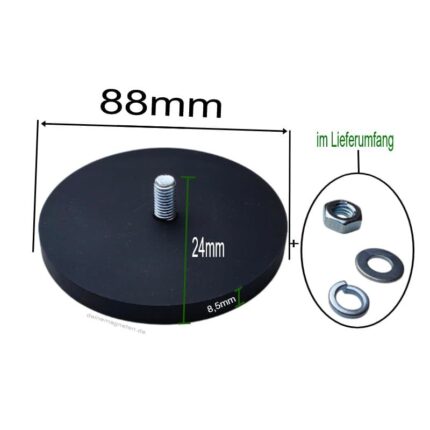 Neodym-Magnetsystem gummiert Ø88 mm mit M8 Außengewinde