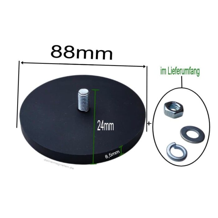 Neodym-Magnetsystem gummiert Ø88 mm mit M8 Außengewinde