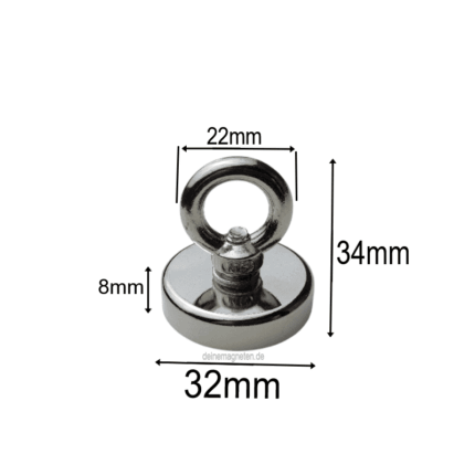Neodym Ösenmagnet Ø32mm Bergemagnet, Topfmagnet M5 mit Öse