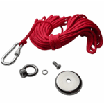 Neodym Ösenmagnet Ø42mm x 6,3mm Bergemagnet mit 10m Seil, Topfmagnet M6 mit Öse Neodym Ösenmagnet Ø42mm x 6,3mm Bergemagnet mit 10m Seil, Topfmagnet M6 mit Öse