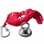 Neodym Ösenmagnet Ø42mm x 6,3mm Bergemagnet mit 10m Seil, Topfmagnet M6 mit Öse Neodym Ösenmagnet Ø42mm x 6,3mm Bergemagnet mit 10m Seil, Topfmagnet M6 mit Öse