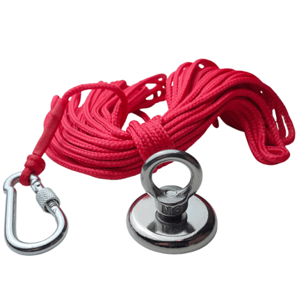 Neodym Ösenmagnet Ø42mm x 6,3mm Bergemagnet mit 10m Seil, Topfmagnet M6 mit Öse