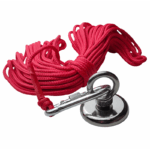 Neodym Ösenmagnet Ø42mm x 6,3mm Bergemagnet mit 10m Seil, Topfmagnet M6 mit Öse Neodym Ösenmagnet Ø42mm x 6,3mm Bergemagnet mit 10m Seil, Topfmagnet M6 mit Öse