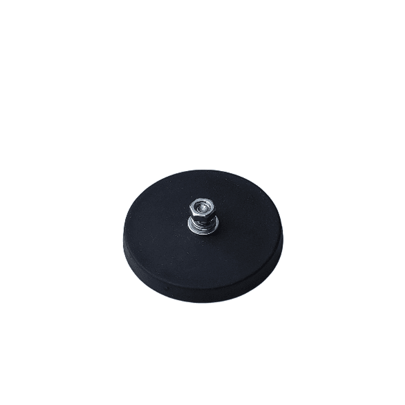 Neodym-Magnetsystem gummiert Ø66mm mit M6 Außengewinde mit Sechskantmutter und Unterlegsscheiben