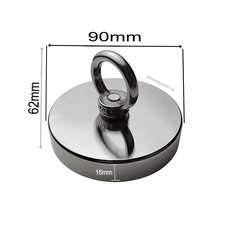 Neodym Ösenmagnet Ø90 mm x 18 mm – Bergemagnet / Angelmagnet, Topfmagnet mit Öse