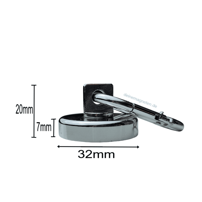 Neodym Topfmagnet Ø32mm mit drehbarem Karabiner-Haken