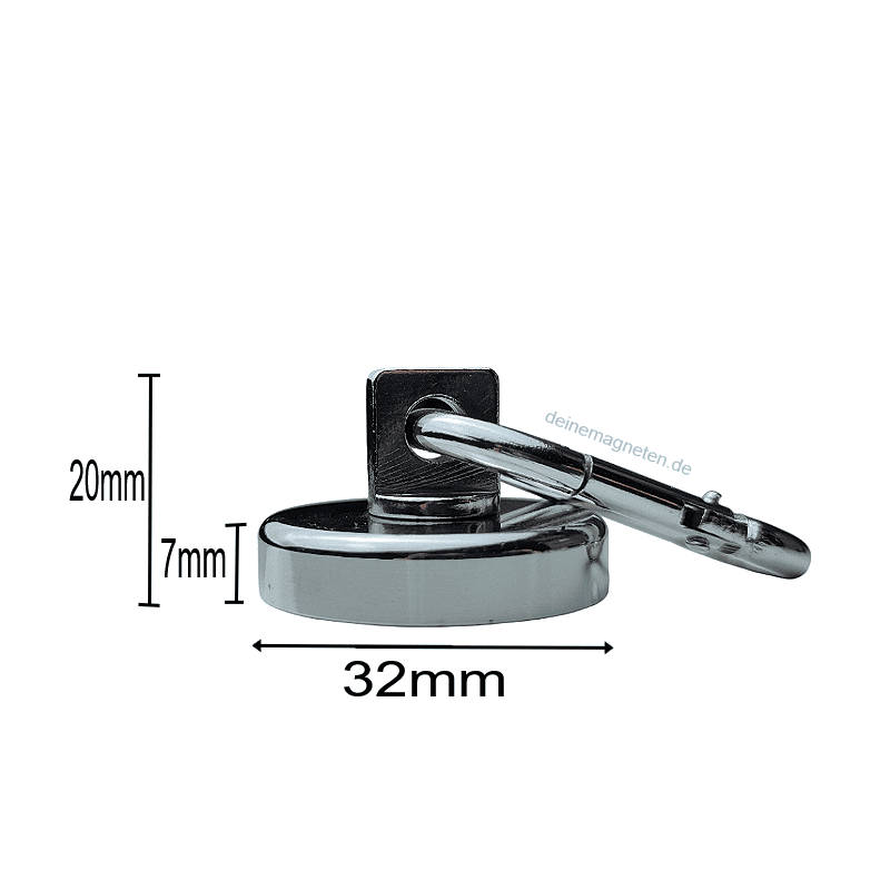 Neodym Topfmagnet Ø32mm mit drehbarem Karabiner-Haken